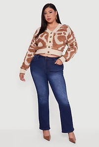 Womens Plus Tufted Knit Cropped Button Front Cardigan, 3X