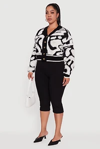 Womens Plus Size Tufted Knit Cropped Button Front Cardigan, Multi, Size 1X