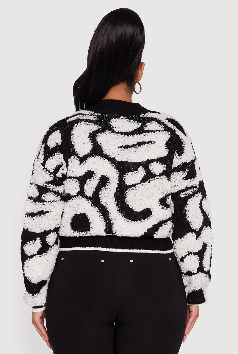 Womens Plus Tufted Knit Cropped Button Front Cardigan,