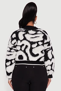 Womens Plus Size Tufted Knit Cropped Button Front Cardigan, Multi, Size 3X