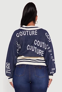 Womens Plus Size Couture V-Neck Sweater, Blue, Size 3X
