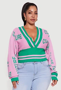 Womens Plus Couture V-Neck Sweater, Pink,