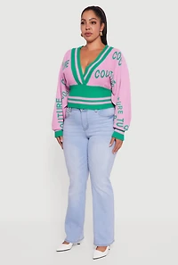 Womens Plus Couture V-Neck Sweater, Pink,