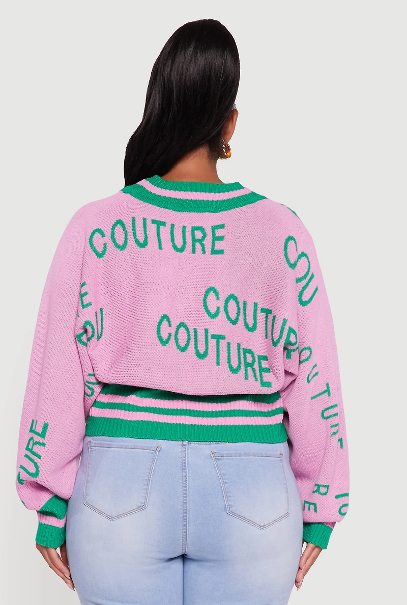 Womens Plus Couture V-Neck Sweater, Pink,