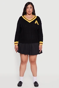 Plus Cable Knit Varsity Stripe Sweater