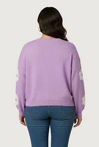 Plus Boucle Floral Long Sleeve Crew Neck Sweater