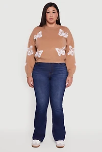 Plus Butterfly Tufted Knit Crew Neck Sweater
