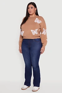 Plus Butterfly Tufted Knit Crew Neck Sweater