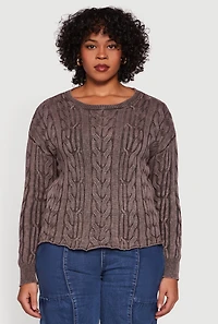 Plus Long Sleeve Cable Knit Crew Neck Sweater