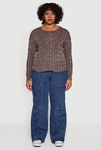 Plus Long Sleeve Cable Knit Crew Neck Sweater