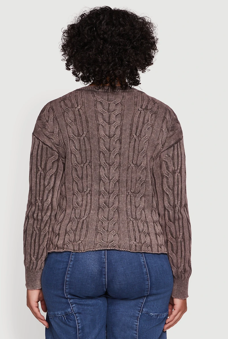 Plus Long Sleeve Cable Knit Crew Neck Sweater