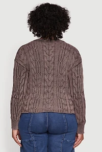 Plus Long Sleeve Cable Knit Crew Neck Sweater