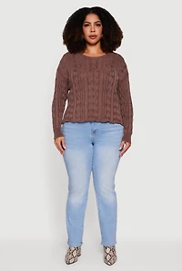 Plus Long Sleeve Cable Knit Crew Neck Sweater
