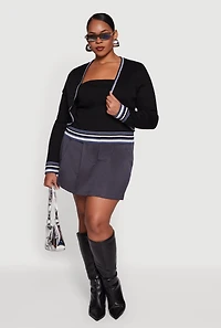 Plus Open Front Cropped Cardigan with Tube Top