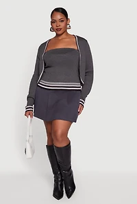 Plus Open Front Cropped Cardigan with Tube Top