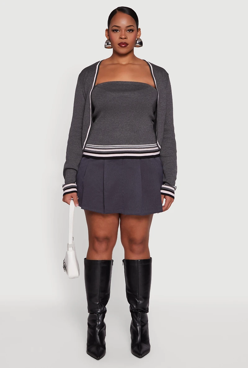 Plus Open Front Cropped Cardigan with Tube Top