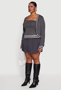 Plus Open Front Cropped Cardigan with Tube Top