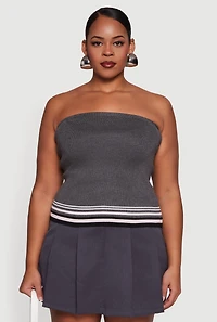 Plus Open Front Cropped Cardigan with Tube Top