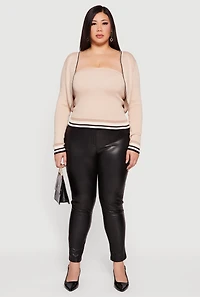 Womens Plus Size Open Front Cropped Cardigan with Tube Top, Beige, Size 2X