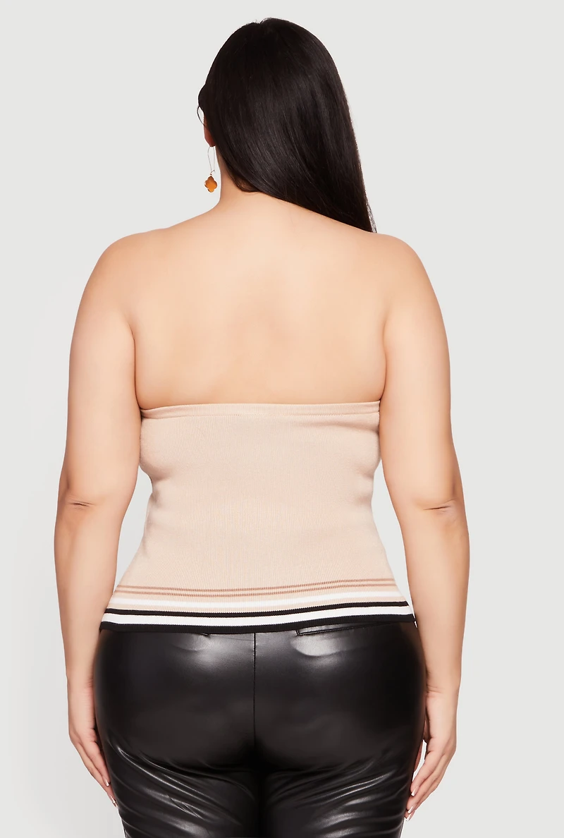 Womens Plus Size Open Front Cropped Cardigan with Tube Top, Beige, Size 2X