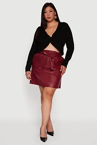 Plus One Button Long Sleeve Cropped Cardigan