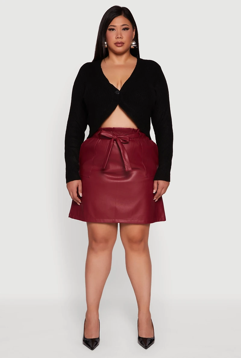 Womens Plus One Button Long Sleeve Cropped Cardigan,