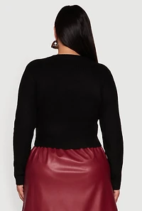 Womens Plus One Button Long Sleeve Cropped Cardigan,