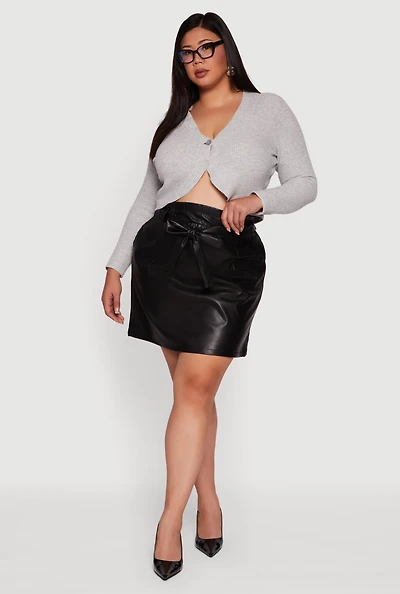 Plus One Button Long Sleeve Cropped Cardigan