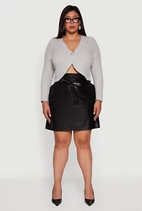Womens Plus Size One Button Long Sleeve Cropped Cardigan, Grey, Size 2X