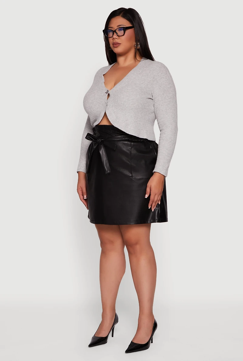 Plus One Button Long Sleeve Cropped Cardigan