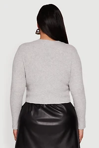 Womens Plus Size One Button Long Sleeve Cropped Cardigan, Grey, Size 2X