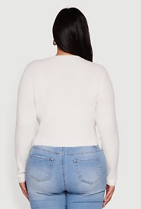 Womens Plus Size One Button Long Sleeve Cropped Cardigan, White, Size 2X