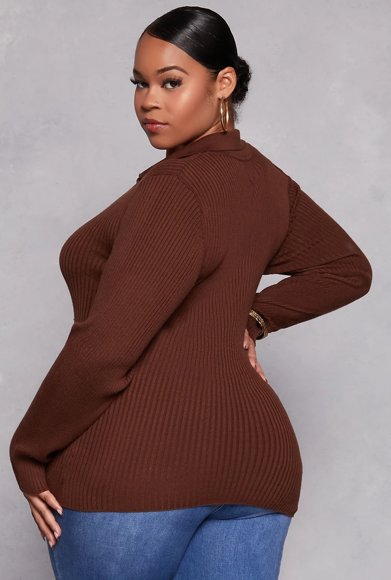 Plus Johnny Collar Long Sleeve Sweater