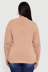 Womens Plus Pointelle Cable Knit Long Sleeve Pullover Sweater, 3X