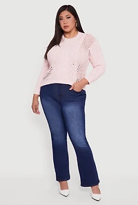 Plus Pointelle Cable Knit Long Sleeve Pullover Sweater