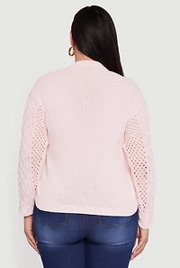 Plus Pointelle Cable Knit Long Sleeve Pullover Sweater