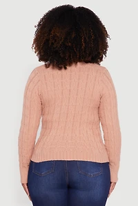 Womens Plus Size Cable Knit Faux Wrap Sweater, Beige, Size 3X