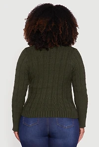 Womens Plus Size Cable Knit Faux Wrap Sweater, Green, Size 3X