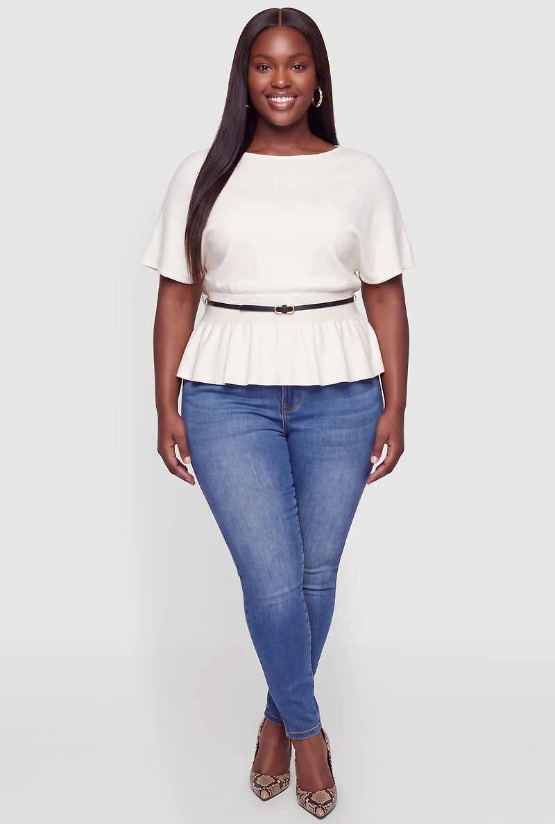 Plus Belted Peplum Top