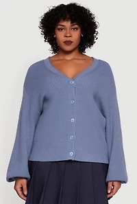 Womens Plus Size Knitted Button Front Cardigan, Blue, Size 2X