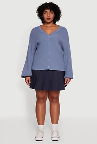 Womens Plus Size Knitted Button Front Cardigan, Blue, Size 2X