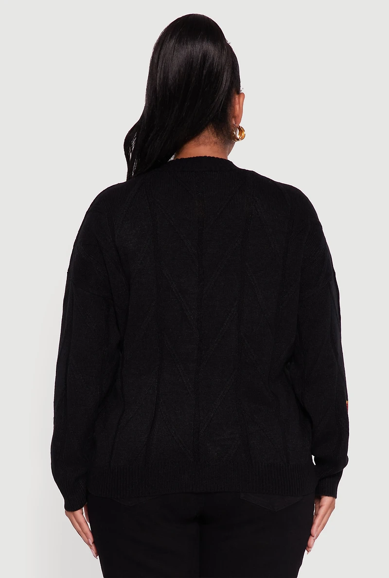 Plus Embroidered Patch Button Front Cardigan