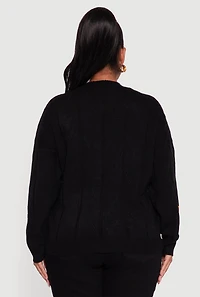 Plus Embroidered Patch Button Front Cardigan