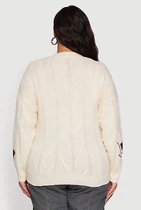 Womens Plus Embroidered Patch Button Front Cardigan,