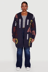 Plus Color Blocked Alphabet Fringe Detail Cardigan