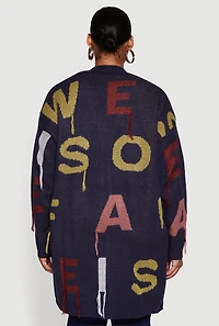 Womens Plus Color Blocked Alphabet Fringe Detail Cardigan, Blue,