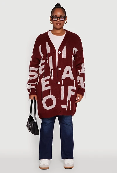 Plus Alphabet Fringe Detail Long Cardigan