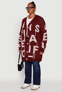 Womens Plus Alphabet Fringe Detail Long Cardigan,