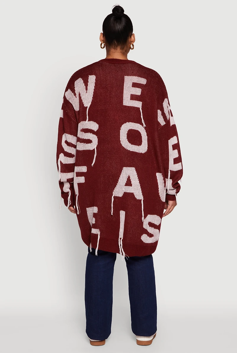 Womens Plus Alphabet Fringe Detail Long Cardigan,