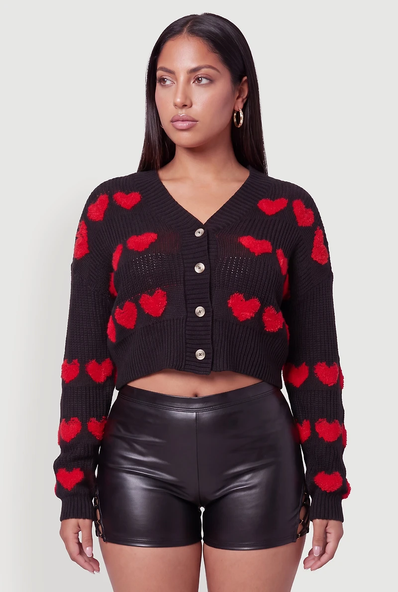 Plus Heart Print Cropped Cardigan